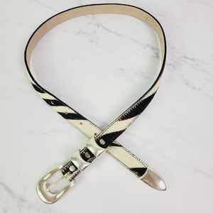 BB Simon Zebra print calf hair leather belt silver buckle